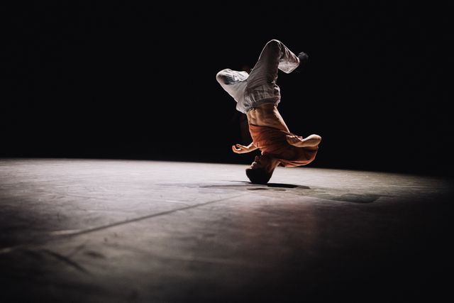 Male dancer twisting on his head